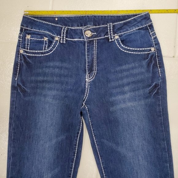 Denim Couture jeans junior size 13 Dark wash Faded White stitching Glam pockets - Picture 9 of 13